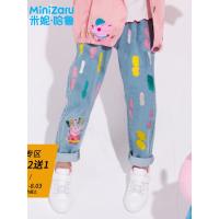 噺米妮哈鲁小猪佩奇童装韩版2018秋装新款女童牛仔裤中大童裤子畵