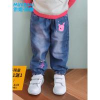 米妮哈鲁宝宝童装2018秋装新款婴幼长裤儿童刺绣牛仔裤YL7737瑤