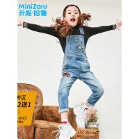 噺米妮哈鲁童装2018秋装新款女童韩版儿童裤子中大童背带牛仔裤畵