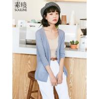 素缕秋装女2018新款女宽松棉麻开衫薄款七分袖针织衫SL522019媫