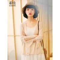 素缕秋装女2018新款文艺开衫九分荷叶袖上衣女宽松针织衫QS8251栐