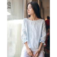 素缕秋装女2018新款文艺七分袖荷叶袖绣花纯棉T恤女上衣HS8105鑫