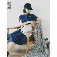素缕秋装女2018新款宽松裙子显瘦短袖polo中长a字连衣裙RS8351芠