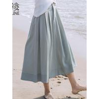 素缕夏装2018新款女文艺中腰A字大摆半身裙中长裙子SX8206尛