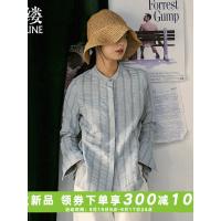 素缕秋装女2018新款百搭宽松显瘦长袖小立领喇叭袖衬衫RS8356芠