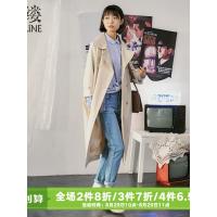 素缕秋装女2018新款宽松英伦风卡其中长款过膝外搭风衣女RS8302竸