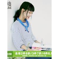 素缕夏装2018新款女套头横条纹宽松休闲纯棉针织衫七分袖SY8338栐