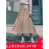 素缕秋装女2018新款高腰松紧腰通勤复古A字中长裙半身裙CS8302栐