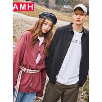 AMH韩版男装2018秋季新款纯色时尚休闲长袖情侣衬衫男NZ8553琳