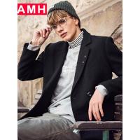 AMH韩版男装冬装2018新款青年潮流休闲黑色毛呢大衣外套OJ7722妦