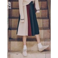 素缕秋装女2018新款文艺裙子松紧腰拼色中长款针织半身裙SU7441栐