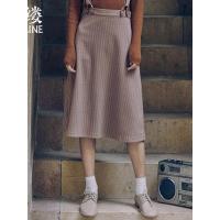 素缕秋装女2018新款文艺宽松a字裙条纹中长款背带半身裙QS8315喨