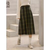素缕秋装2018新款女装羊毛半身裙中长款A字文艺格子裙子SX8358鹍