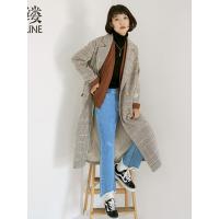 素缕秋装女2018新款长款千鸟格复古保暖宽松落肩毛呢外套IS8410媫