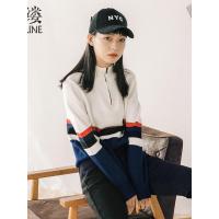素缕秋装女2018新款高领条纹针织衫套头外套休闲宽松毛衣IS8304媫