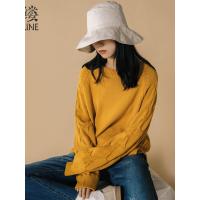 素缕秋装2018新款女圆领麻花保暖长袖复古插肩袖宽松毛衣HS8327媫