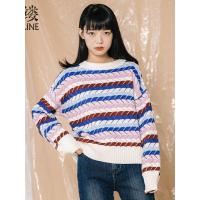 素缕秋装2018新款女装宽松文艺彩色落肩袖显瘦上衣毛衣RS8411鹍