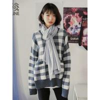素缕秋装女2018新款套头方格宽松落肩学院风毛衣RS8410媫0912