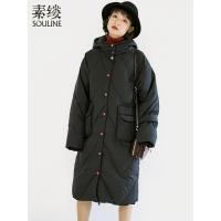 素缕冬装女2018新款加厚中长款白鸭绒复古连帽宽松羽绒服IS8400鶭