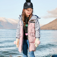 荬米妮哈鲁童装2018冬装新款女童儿童连帽中长款长袖羽绒服燚