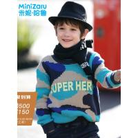 米妮哈鲁童装2018冬装新款男童韩版大童迷彩儿童套头毛衣YJ7072樂