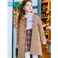米妮哈鲁童装2018冬装新款女童韩版儿童外套毛呢格纹大衣ZH8997燚