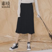 素缕秋装女2018新款文艺松紧腰黑色中长款半身裙裙子女DS8346鶭
