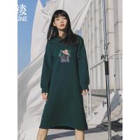 素缕秋装女2018新款连帽加绒印花落肩袖宽松显瘦连衣裙SX8310栐