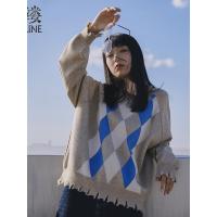 素缕秋装女2018新款复古格子毛边套头宽松毛衣慵懒风WS8334鑫0928