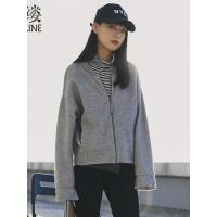 素缕秋装女2018新简约宽松棒球领拉链长袖毛衣针织衫SX8356鑫0929