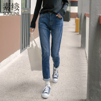 素缕秋装女2018新款显瘦修身长裤铅笔裤磨白显瘦牛仔裤CS8330喨
