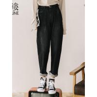 素缕秋装女2018新款长裤宽松直筒裤显瘦磨白毛边牛仔裤DS8391芠