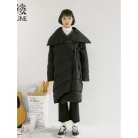 素缕冬装女2018新款宽松翻领不规则系带中长款羽绒服RS8402鑫0929