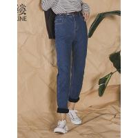 素缕秋装女2018新修身显瘦加绒小脚牛仔裤深色长裤铅笔裤HS8354栐