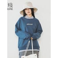 素缕秋装女2018新圆领加绒保暖落肩字母印花绣花卫衣HS9120媫