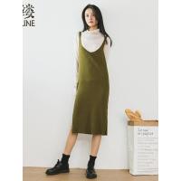 素缕冬装女2018新款文艺直筒无袖V领连衣裙吊带裙优雅SY9105芠