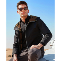 ENK2018春秋爆款男士夹克 时尚织带装饰 休闲连帽 防风袖设计