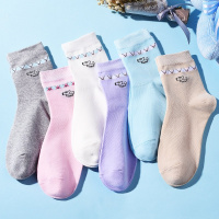 ENK女士袜子纯色棉质运动短袜浅口可爱韩版学院风中筒袜学生袜子女 6双盒装