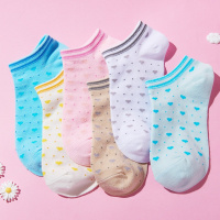 ENK女士袜子女船袜短袜低帮纯色提花隐形袜韩国可爱学生浅口袜棉质袜子女_6双盒装