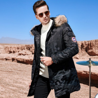 enk2018冬季新款 暗迷彩户外保暖连帽貉子毛舒适保暖中长款男士羽绒服