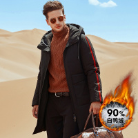 【90白鸭绒 加厚 保暖】18冬新款中长连帽撞色织带设计品质保暖男士羽绒服