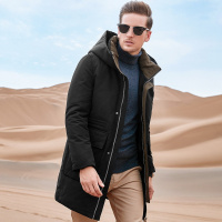 2018秋冬新款休闲撞色襟连帽保暖舒适中长款男士羽绒服