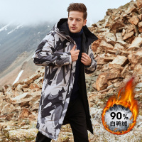 【90白鸭绒 波普迷彩】新款潮流波普迷彩印花连帽大帽兜织带抽绳后幅下摆开叉设计厚款防风保暖长版男士羽绒服