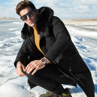 【白鸭绒 保暖 御寒】腰下摆可节狐狸毛连帽男士羽绒服