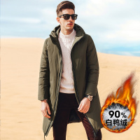 90白鸭绒 加厚 保暖 冬季男款青年棉质面料微弹设计合身通勤外套白鸭绒连帽长款男士羽绒服