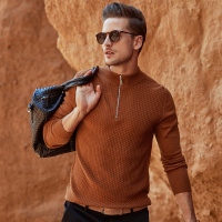 enk2018冬季新款2018秋新款男士交织纹理半高领拉链打底衫 男式毛衣