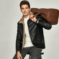 enk2018冬季新款 PU皮毛一体肩部绗缝翻领男士外套