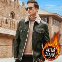 enk2018冬季新款 【大翻毛领】新款潮流超强保暖仿皮毛一体经典机车夹克版型PU男士夹克外套