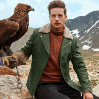 enk2018冬季新款 【超强保暖】新款时尚大翻领斜拉链门襟仿皮毛一体经典机车夹克版型PU男士夹克外套