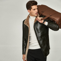 enk2018冬季新款 PU皮毛一体分割翻领拉链男士外套